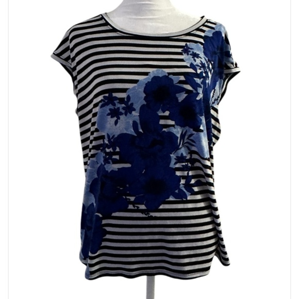 Elle size L women’s Striped Floral Top stretch